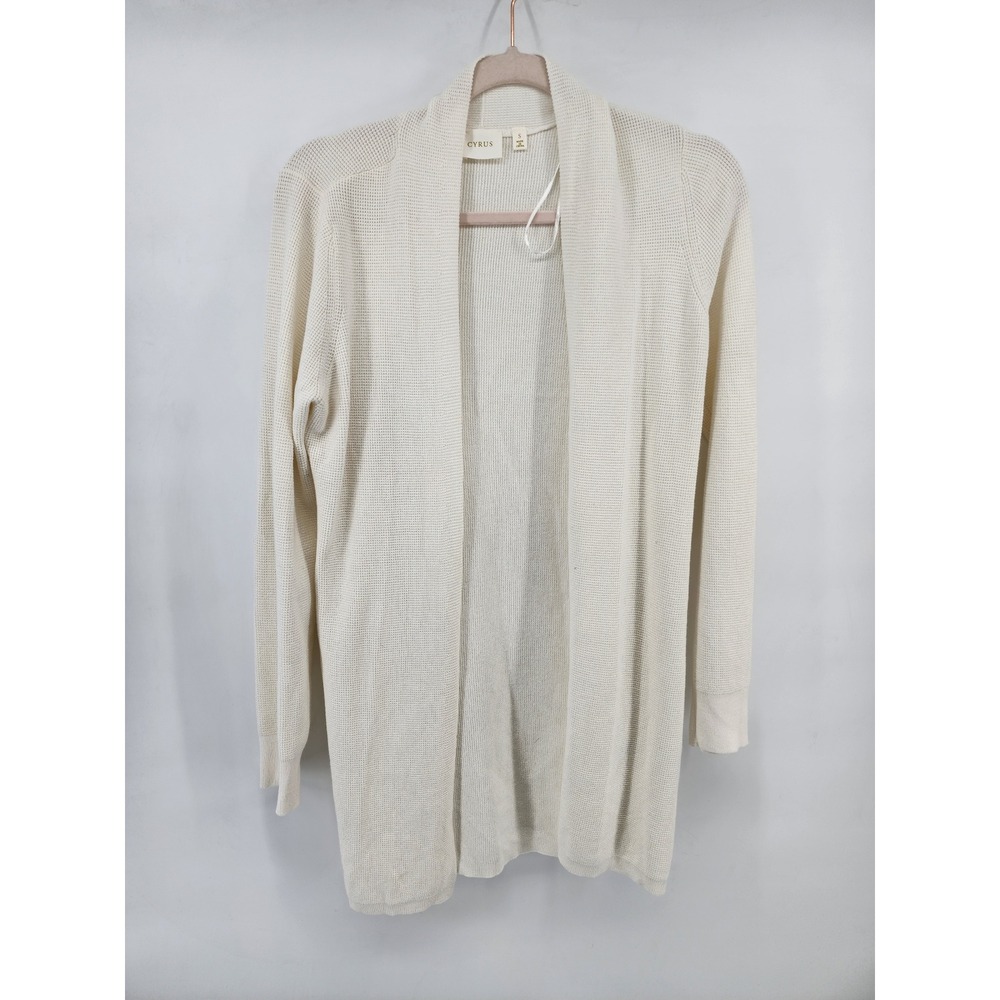 Cyrus Womens Cream Waffle Knit Open‎ Front Longline Cardigan Sweater S